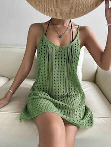 Vestido cover up tejido con abertura sin bikini - Verde - Ver 1