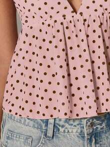 Elegante top de tirantes con escote en V y estampado de lunares para mujer, primavera/verano - Rosa - Ver 5