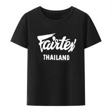 Fairtex Tailandia camiseta negra Casual Muay Thai Taekwondo cuello redondo patrón suelto camisa de Hip Hop moda urbana transpirable - forma - Ver 1