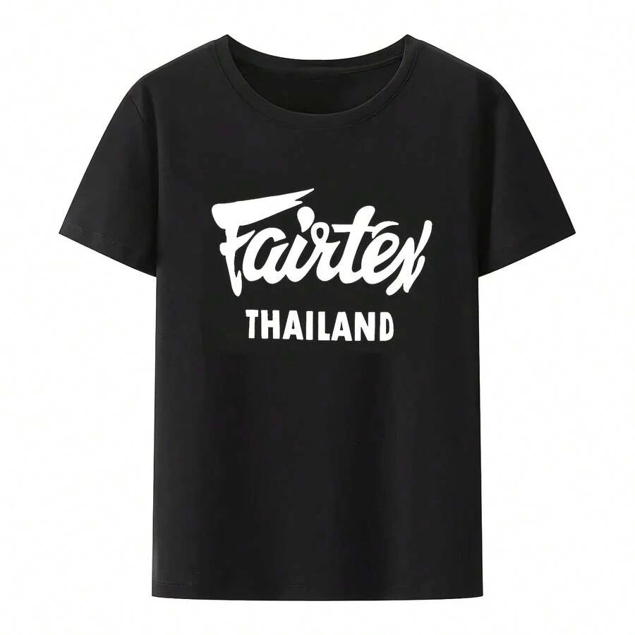 Fairtex Tailandia camiseta negra Casual Muay Thai Taekwondo cuello redondo patrón suelto camisa de Hip Hop moda urbana transpirable - forma - Ver 1