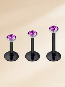 CIZME 16G 3件套透明UV柔性宝石唇钉/梦露唇环，亚克力材质，镶嵌2.5mm立方氧化锆，耳骨/耳廓/耳软骨耳钉/杠铃式穿刺饰品，尺寸6mm/8mm/10mm - 黑色平底 - 查看 3