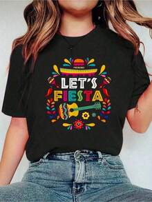 Playera mujerLets Mexican Fiesta Cinco De Mayo Party Colorful Guitar Fun Wo Fashionable Casual Round Neck Short Sleeved Shirt Western Graphic Tees Men Clothes Camisas Para Hombre Graphic Tees Women Clothes Summer Tops Summer Clothes Graphic Tee ShirtsCasual diario - Negro - Ver 8