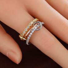 1pc Minimalist Dotted Triple-Ring Design Cubic Zirconia Inlaid Women's Ring - Multicolor - View 9