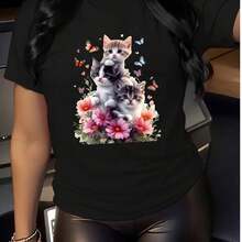 Camiseta para Mujer con Estampado de Diente y Pasta Dental, Manga Corta - Negro - Ver 1