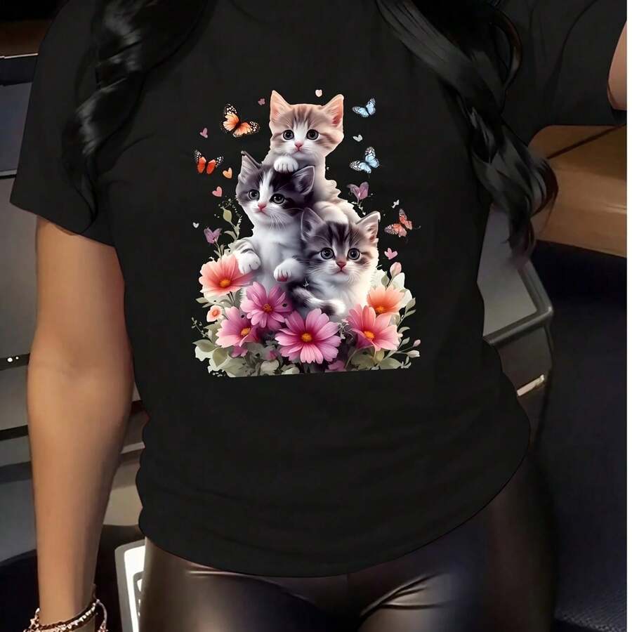 Camiseta para Mujer con Estampado de Diente y Pasta Dental, Manga Corta - Negro - Ver 1