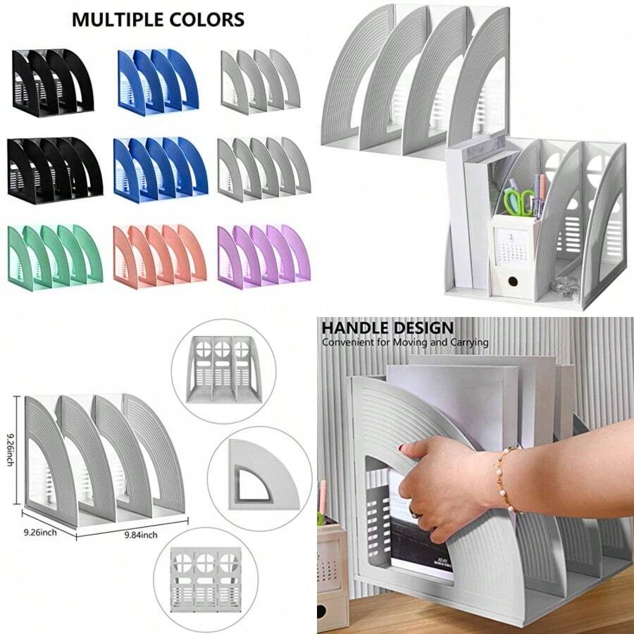 SAYEEC - Organizador de archivos de revistas con compartimentos para carpetas, de escritorio, en pie, hueco, estante de libros, para oficina, con 3 x - 2 compartimentos Gris claro - Ver 1