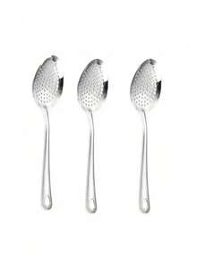 1/2/5 piezas Cucharas de acero inoxidable, cucharas plateadas, cucharas ranuradas, cucharas de alta calidad para postres, frutas, aperitivos, cocina del hogar, restaurante, hotel, utensilios de cocina - Plateado - Ver 15