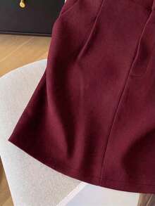 2026 Summer New A-Line Button Closure Mini Skirt, Versatile For Work And Casual Wear - Burgundy - View 3