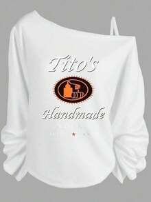 [Popular European And American Fashion Long-Sleeve Sweatshirt Items]Women's Single-Shoulder Sweatshirt Long Sleeve -Tito's Handmade Vodka Austin ★ Texas Off - The - Shoulder Sweatshirt, Black With White & Orange Text Logo, Stylish Casual Pullover For Outfits - Hoodies For Women,Valentine Outfits For Women,Vacation Outfits Women,Valentine's DayWomen's Summer Sun Protection, Valentine's Day, Dating, Shopping, Independence Day, Mother's Day - trắng - Xem 11