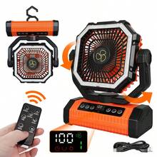 Yoomue A 20000mAh Portable LED Camping Fan With Built-In Lighting And Digital Display Screen, Rechargeable USB Outdoor Cooling Fan, Suitable For Tents, Hiking, And Fishing, Sturdy And Compact Design, Green And Orange Styles, Is A Must-Have For Hiking, With Sturdy Handle Function, Suitable For Camping Equipment. - Orange Color - View 11