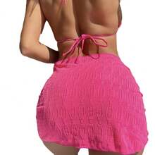 Nuevo conjunto de traje de baño de tres piezas sin espalda con cordones, bikini estilo ins. - Negro - Ver 6