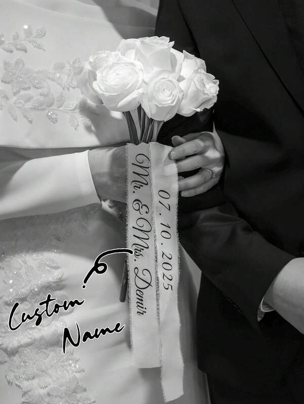 Personalized Wedding Floral Garland Ribbon - Customizable With Name And Date, Suitable For Bridal Shower, Birthday, Graduation Ceremony - Made Of Polyester, Elegant Design, Ideal For Wedding Guest Gifts And Celebration Decor, Refined Style, Well-Crafted
