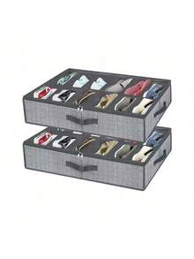 1pc 12-Grid Foldable Fabric Shoe Box With Transparent Cover And Dual Handles - Non-Woven Material Under Bed Shoe Storage Box, Stackable To Save Space, Suitable For Sneakers, High Heels, Socks, Closet, Dorm And Bedroom - Dark Grey - View 8