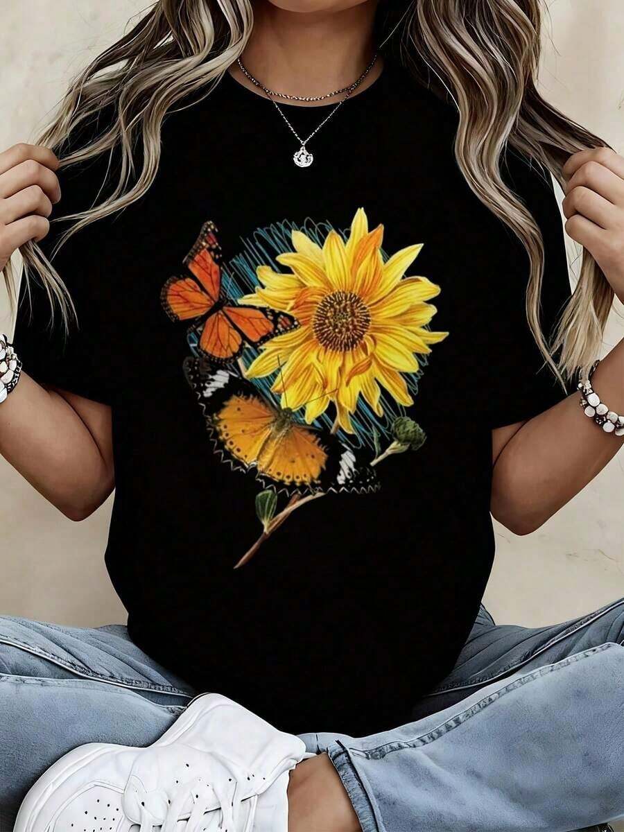 Nuevas llegadas para el verano. Camiseta casual para mujer, blanca, con estampado de conejo de Pascua, diseño de Feliz Pascua, ideal para fiestas de primavera. Blusa, camisa > Hermosa. - Negro - Ver 1