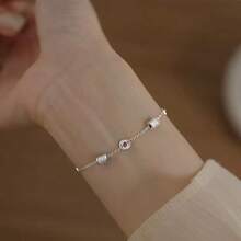 Vòng tay định hình eo cao cấp dành cho nữ, thiết kế chữ số La Mã, vòng tay hình trụ đính đá Zirconia siêu nhỏ. - Bạc - Xem 4