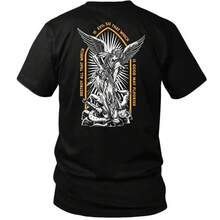 Camiseta Táctica de San Miguel con Gráfico de Guerrero Ángel y Mensaje de Bueno Contra el Mal, Ropa Táctica Cristiana para Hombres que Defienden la Fe y la Fuerza, Camiseta Estilo Militar para Estilo de Vida Táctico y Ropa de Gimnasio - Negro - Ver 4