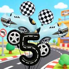 Ein Rennwagen Geburtstagsballon Set mit Sportwagen Folienballons, eleganten schwarzen Zahlen Folienballons und Radnabe Folienballons. Es eignet sich hervorragend als Geburtstagsgeschenk für Söhne und Töchter sowie als Dekoration für Eltern-Kind-Treffen. - Übersicht 18