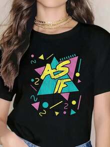 90's Slang As If Funny 90s Vibes Retro 1990s Aesthetic Vibes T-Shirt - Women's Casual Short Sleeve Crew Neck T-Shirt For Spring & Summer, Printed Graphic Tee For Sport Lovers, 100% Cotton, 1pcs, 230g Fabric - Negro - Ver 1