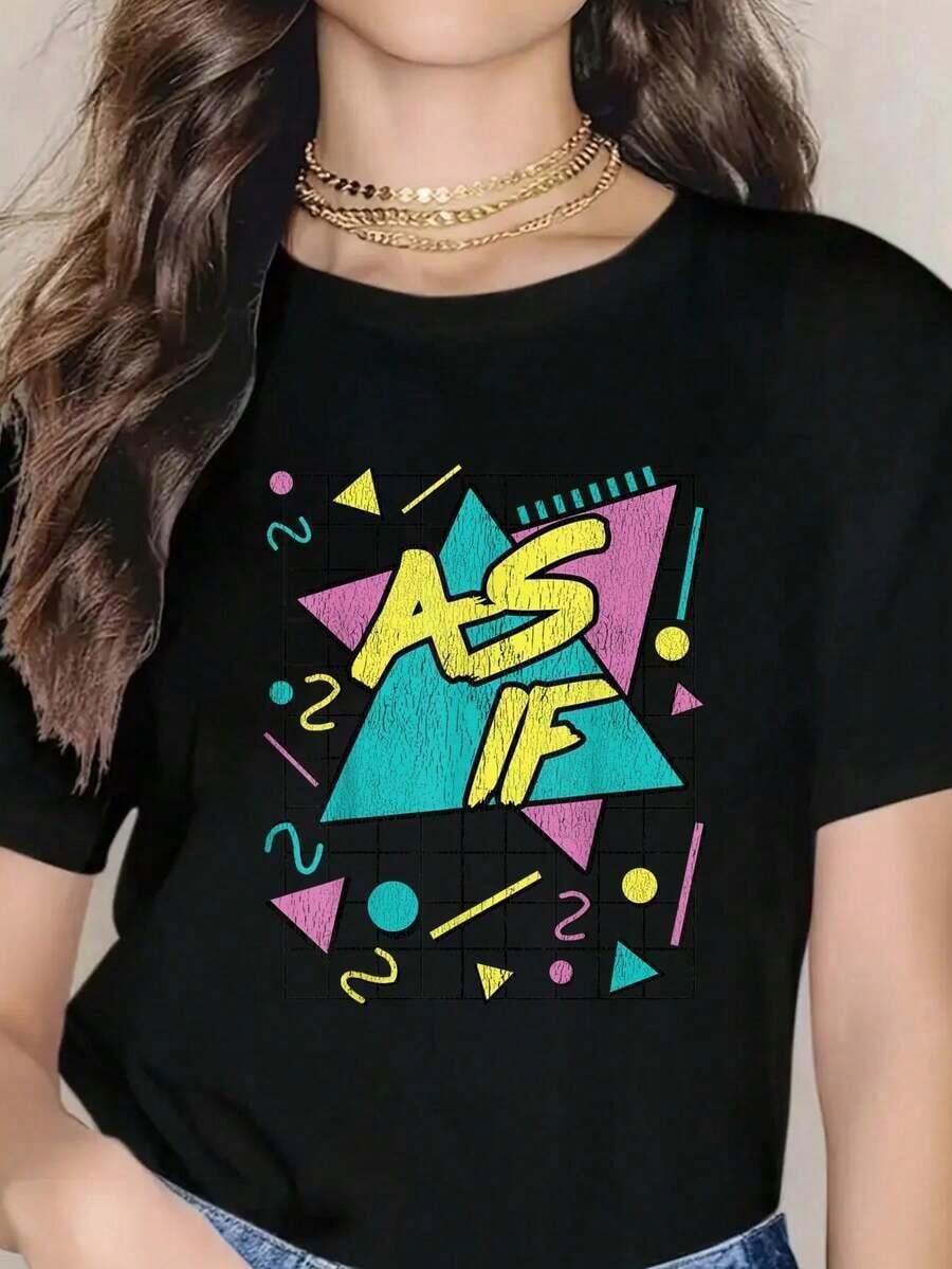 90's Slang As If Funny 90s Vibes Retro 1990s Aesthetic Vibes T-Shirt - Women's Casual Short Sleeve Crew Neck T-Shirt For Spring & Summer, Printed Graphic Tee For Sport Lovers, 100% Cotton, 1pcs, 230g Fabric - Negro - Ver 1