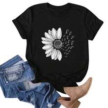 Camisetas de Mujer WERYOUNG de Manga Corta con Cuello Redondo y Estampado Floral, Camisetas Gráficas para Uso Casual, Ajuste Relajado, Camisetas para Fiesta Nocturna, Transpirables y Cómodas. - Negro - Ver 3