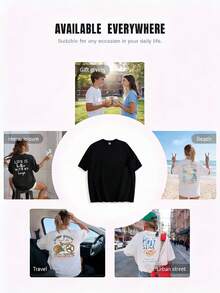 Camiseta de manga corta informal para mujer, estilo retro americano, para vacaciones de verano en la playa, 100% algodón, holgada, con estampado doble de palmeras, olas de coco y el paraíso en la playa en la parte delantera y trasera. Camiseta de manga corta transpirable para mujer adulta, ideal para la temporada de regreso a clases, adecuada para actividades al aire libre, regalo ideal. - Negro - Ver 8
