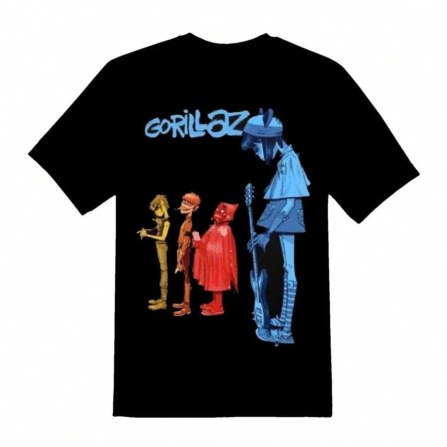 Camiseta masculina de banda de rock, 100% algodão, estilo vintage, gola redonda, manga curta, blusa de verão, unissex, lavável, confortável e adequada para todas as estações, estampa exclusiva, modelagem solta, casual, camisetas com tema de anime. - Preto 3 - Ver 1