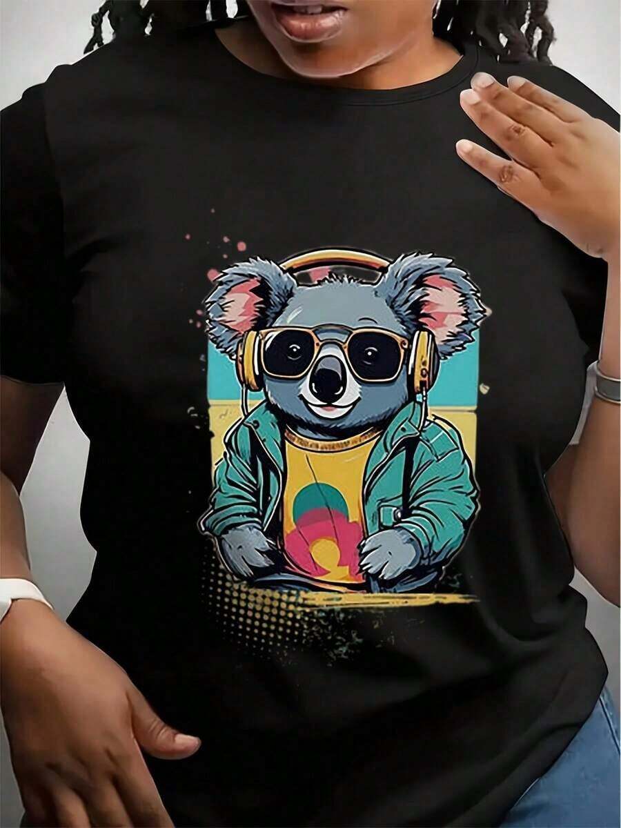 90s Koala T-Shirt, Retro Style, Gift For Teens, Funny T-Shirt For Koala Lovers, Cool Music T-Shirt, 90s Colors, Soft T-Shirt For Women - 黑色 - 查看 1