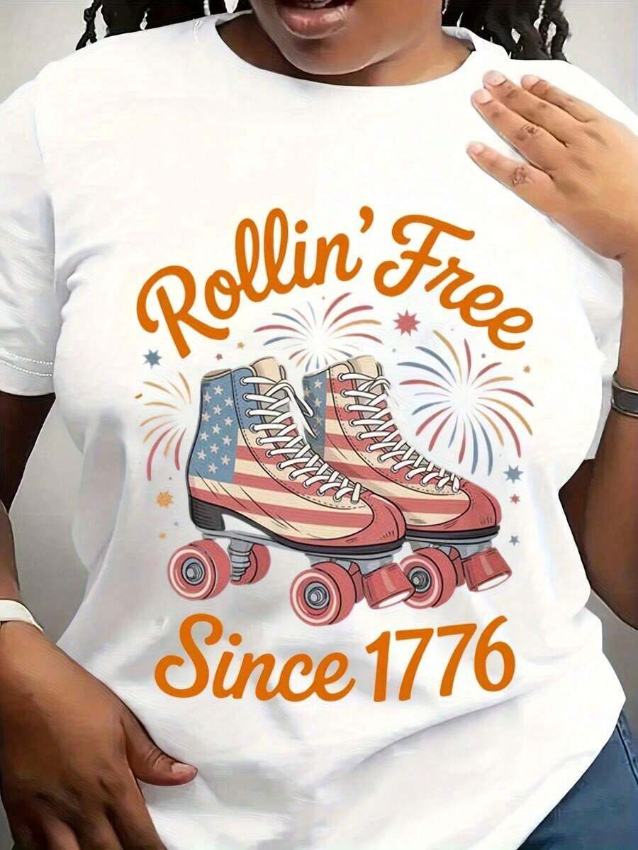 "Rollin' Free Since 1776" T-Shirt, American Roller Skates, Patriotic Sweatshirt, Unisex Clothing, American Pride - 白色 - 查看 1