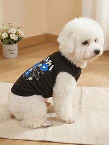 1pc Summer Floral Daisy Pattern "Mama" Letter Pet Vest, Physical Flea Repellent, Reduce Shedding, Heat Insulation & Breathable, Suitable For Small & Medium Dogs & Cats, Indoor & Outdoor Use - Black - View 6