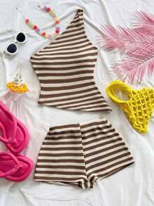conjunto de verano para mujer, conjunto de vacaciones, conjunto de 2 piezas para uso diario, conjunto de vacaciones en la isla, bohemio, boho, floral romántico, vacaciones, floral - Café integral - Ver 7