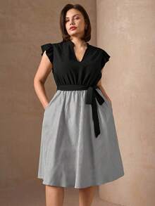 Vestido con estampado gráfico, cuello con muesca, volantes, cinturón, lunares, vestidos para mujer, vestidos casuales de primavera, vestidos de picnic, vestidos de verano, vestidos de primavera, vestidos de festival, vestidos de Pascua, vestid - Multicolor 2 - Ver 5