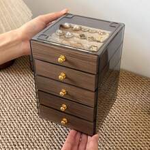 1pc High-End, Exquisite Jewelry Storage Box With Multi-Layered Wood Grain, Suitable For Storing Rings, Studs, Earrings, And Other Jewelry. Available In Three Or Five Layers. - Five Floors - View 2