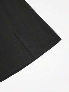 Falda de unicolor elegante, adecuada para negocios, viajes, estilo vintage romántico, casual de calle, citas, cenas, vacaciones y reuniones.Diseño con abertura lateral a la moda y sexy para primavera y verano - Negro - Ver 7