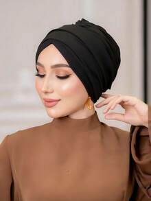 1pc Women's Instant Turban, Elegant Solid Color Headscarf, Versatile Slip-Resistant Absorbent Headwrap, Pleated Design For Voluminous Look, Soft Modal Jersey Fabric, Suitable For Daily Wear, Yoga, Sports - Multicolor - View 8