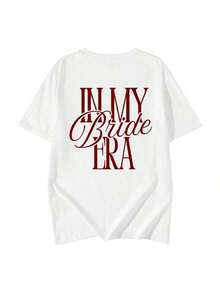 Camisetas manga corta mujer crew neck 100% Cotton T-shirt Camiseta de manga corta con estampado de eslogan "My Bride Era" de estilo retro para mujer, camiseta holgada con estampado estético para despedida de soltera, top casual de cuello redondo adecuado para bodas, fiestas nupciales, vacaciones de verano, uso diario, regalo nupcial en blanco - Blanco - Ver 2