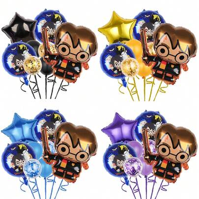 Warner Bros Wizard Themed Birthday Party Balloon Set, Magic School Style Foil Balloons For Fans Party Decorations