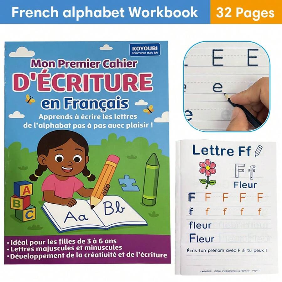 Children's French Alphabet Tracing Practice Book, Letter Writing Training Classroom Supplies, Language Learning Materials, Interactive Learning Supplies - 彩色 - 查看 1