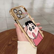 CRAYON SHINCHAN for苹果16ProMax/16Plus/16Pro/16/15ProMax/15Plus/15Pro/15/14ProMax/14Plus/14Pro/14/16E/13ProMax/13Pro/13/12ProMax/12Pro/12/11ProMax/11メッキフレームケースカメラレンズ保護メッキフレーム耐衝撃インスタ映えメッキフレーム - 银色 - チェックする 2