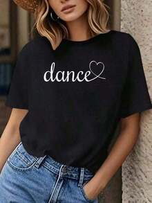 2026 Cotton Love Dance Camiseta con Estampado de Baile, Top Casual de Manga Corta con Cuello Redondo, Adecuada para Todas las Temporadas, Ropa de Mujer. Camiseta de Mujer, Camiseta de Hombre, Camiseta Oversize Cómoda y Suave con Cuello Redondo, Camiseta Estampada de Mujer. - Negro - Ver 1
