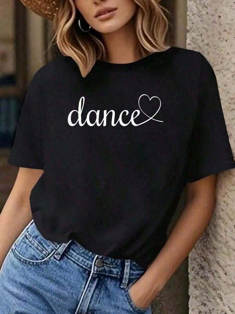 2026 Cotton Love Dance Camiseta con Estampado de Baile, Top Casual de Manga Corta con Cuello Redondo, Adecuada para Todas las Temporadas, Ropa de Mujer. Camiseta de Mujer, Camiseta de Hombre, Camiseta Oversize Cómoda y Suave con Cuello Redondo, Camiseta Estampada de Mujer. - Negro - Ver 1