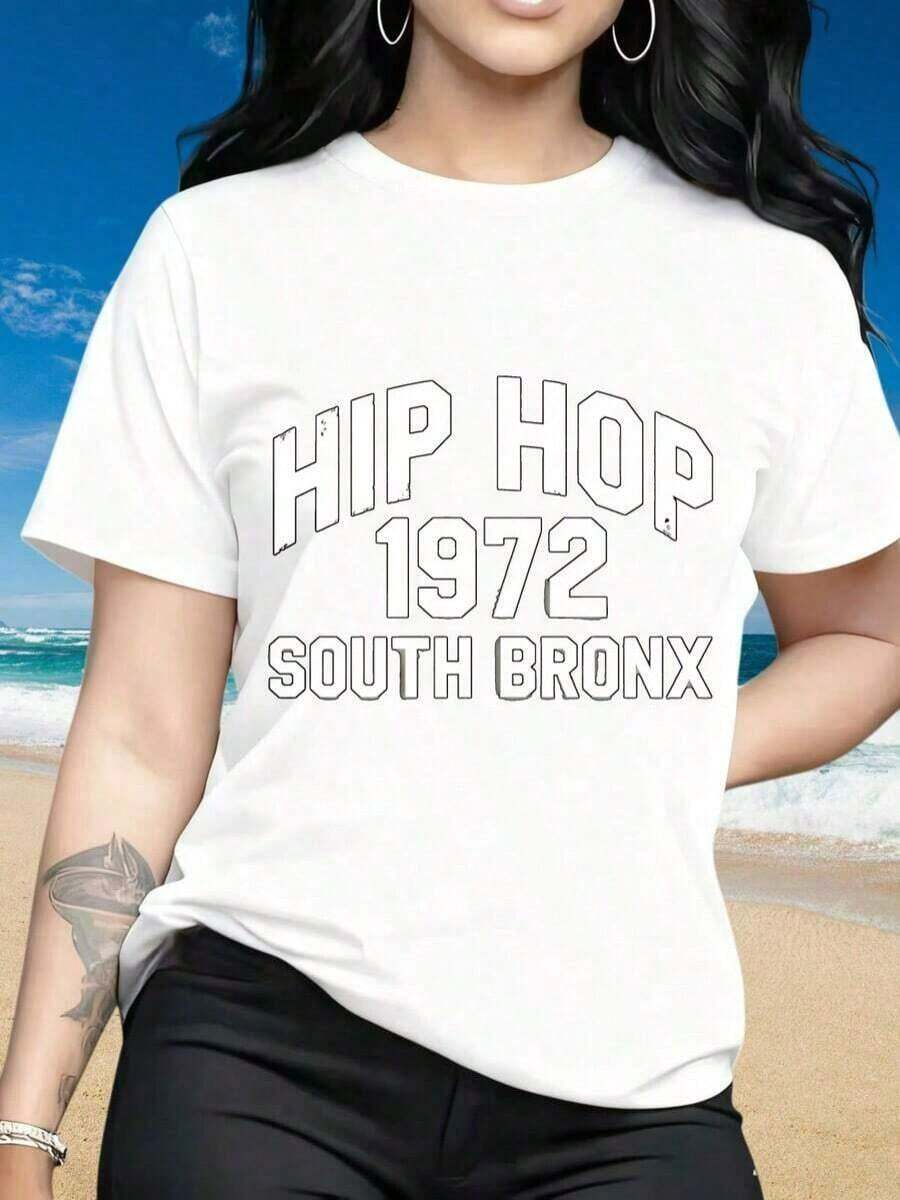 conjuntos de mujer2026Camiseta Casual de Mujer con Cuello Redondo y Manga Corta Estampada Estilo Streetwear Camiseta de Mujer Hip Hop Diseño 1972 South Bronx Ropa de Playa de Verano Regalo para Amantes de la Música y Entusiastas de la Moda Adecuado para Fiestas de Navidad, Actividades Deportivas, Fiestas de Vacaciones, Salidas, Deportes y Otros Regalos Festivos ( ) Camiseta de Algodón Antiarrugas para Mujer, Camisetas Frescas - Blanco - Ver 1