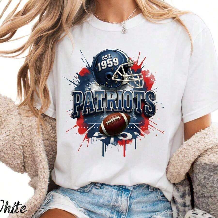Camiseta de fútbol americano Vintage Patriots 2026, regalo para fanáticos de New England, camiseta estampada genial para mujer - Blanco - Ver 1