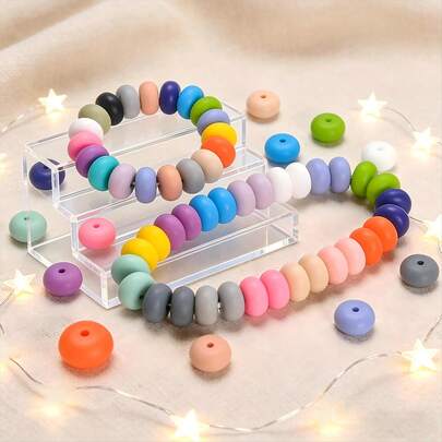 24/107pcs/Set Vibrant Silicone Beads – 14/19/22mm Round Spacer Beads, Focal Beads, Abacus Beads Randomly Mixed Colors, DIY Jewelry Making Supplies, Fashion Decorative Beads For Bracelets Pen Decor Keychains ID Lanyard Making, Craft Essentials For Women Men & Craft Lovers Gift