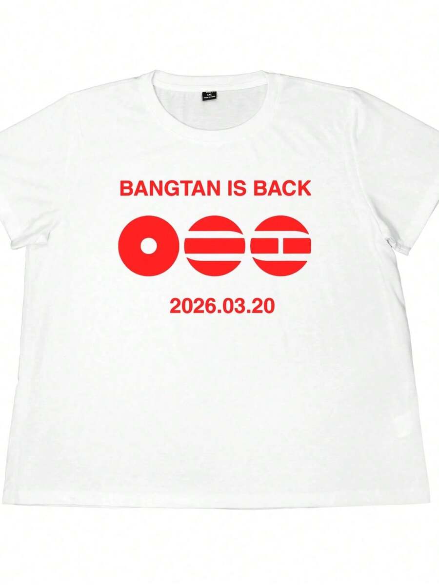 BANGTAN IS BACK Camiseta de manga corta con cuello redondo para mujer, talla grande, corte relajado, tela suave y lisa, uso diario casual, top básico versátil para actividades diarias al aire libre, cosplay, ropa de hombre, cosas para hombre, ropa de mujer, blusas casuales bonitas. - Blanco - Ver 1