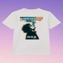 Camiseta Gráfica Retro de Bob Dylan del Festival Folk de Newport 1965 para Hombre - Camiseta Clásica de Música Negra, Top Casual de Manga Corta con Cuello Redondo para Conciertos y Uso Diario - Blanco - Ver 2