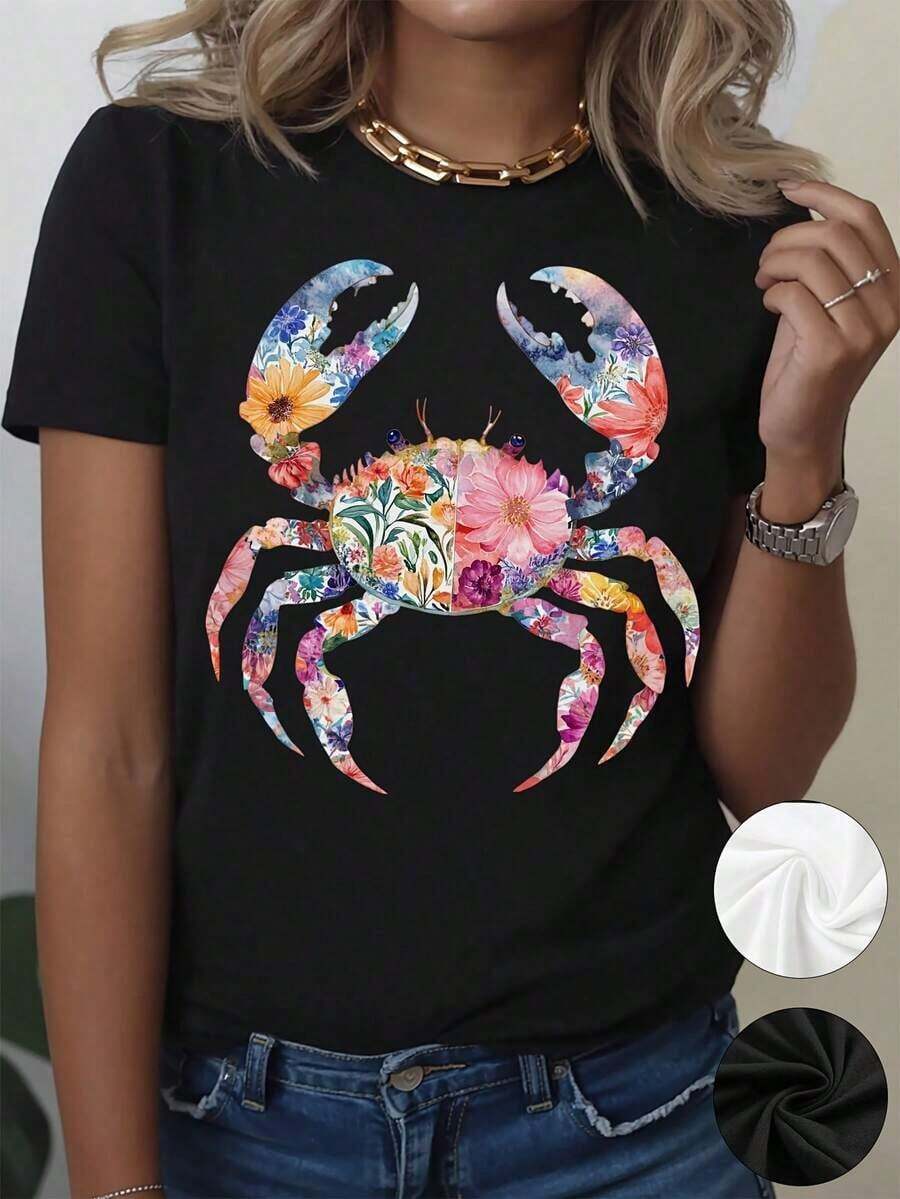 Ropa Curvy En Oferta Y Una Camiseta De Manga Corta Para Mujer, Holgada Y A La Moda, Adecuada Para Actividades Al Aire Libre En Primavera Y Verano, Con Estampados Florales, Un ArtíCulo Imprescindible Para El Verano, Ideal Tanto Para La Primavera Como Para El Verano.CóModa Y Casual, Esta Elegante Camiseta De Manga Corta Con Cuello Redondo Es Perfecta Para El Uso Diario Y Como Regalo.Blusas Para Mujer,Blusas Casuales Para Dama,Tops,, Mujer Premium,Y2K,Playeras De Mujer Curvy,Ofertas Y Liquidaciones Ropa Mujer,Playeras Deportivas Para Mujer,,Playeras De Hombre, Mujer,Blusas>Elegante FNPXCamisetas Para Mujer Y2K - Negro - Ver 1