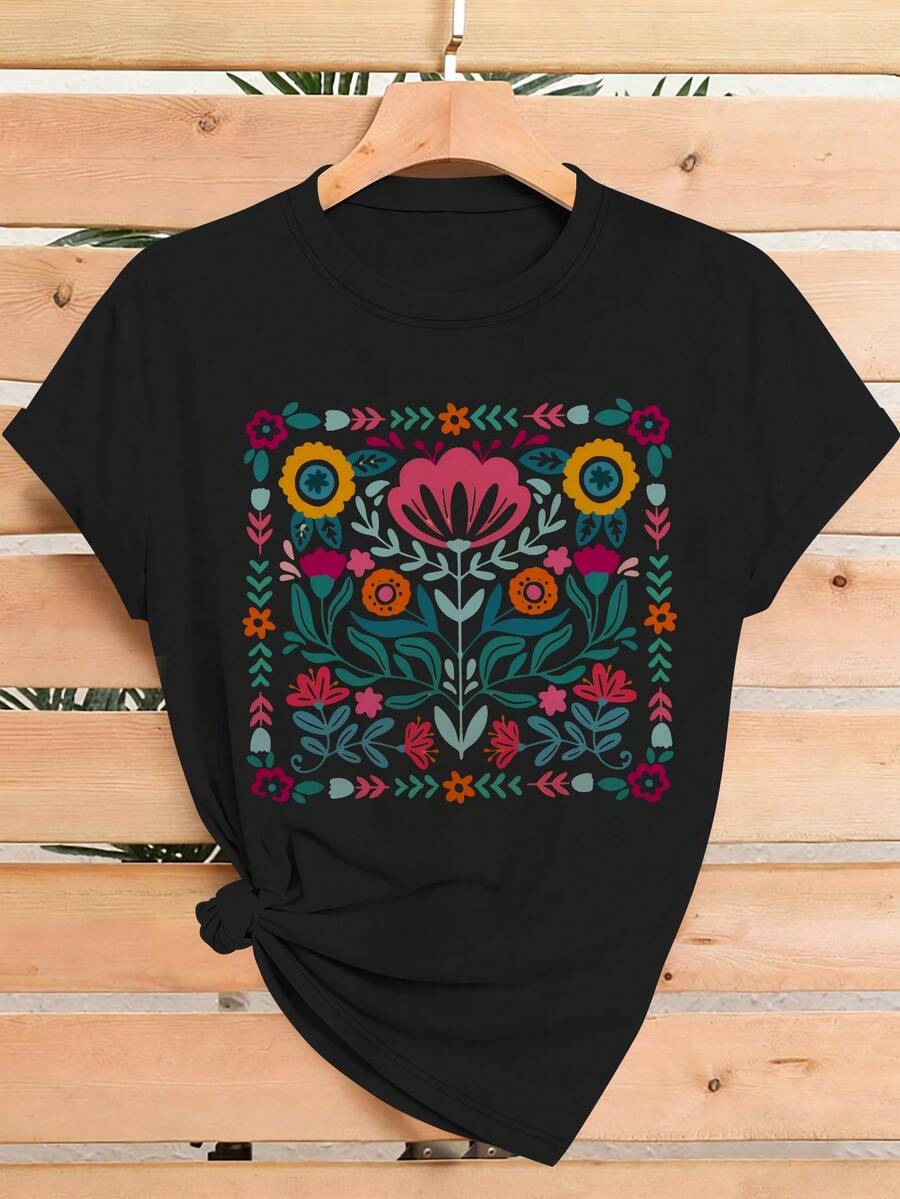 Camiseta unisex de manga corta, para mujerBohemioFloralRetazosBohemioCamisetaconImprimir,CortoMangaTripulaciónCuelloInformalSuperior,PerfectoparaPrimavera&Verano,IdealCumpleañosOVacacionesRegalo,InformalDesplazamiento diarioTee,MinimalistaImprimirCortoMangaSuperiorparaOficina&Tareas cotidianasJugadores de otoñohombre, , , Dazymujer,romwehombres, bohochic,maestrasregalos,camisetaparaconjuntos de mujercon curvasparamu,y2k, - Negro - Ver 1