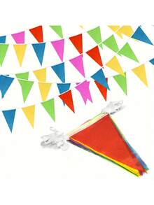 1 Set 100m 150pcs Colorful Triangle Bunting Flags, Party Atmosphere Decor! Rainbow Color Triangle Flags, Using Red, Pink, Yellow, Green, Sky Blue And Other Bright Colors, Multiple Size Options, Moderate Flag Size, Hanging With Staggered Arrangement, Instantly Lighting Up The Scene. Durable And Wind-Resistant Material, Reusable, Suitable For Birthday Parties, Wedding Celebrations, Opening Events, Holiday Decorations - Pennant - View 8
