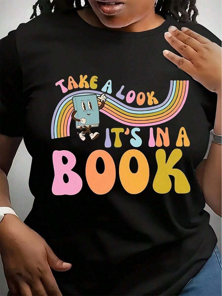Camiseta estampada con el diseño 'Echa un vistazo, está en un libro' - Negro - Ver 1