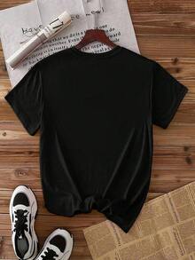 100% Cotton Elegant Women's Short-Sleeved T-Shirt With Mandala Print | Modern Vintage Style, Medium Stretch Fabric, Ideal For Spring, Summer, And Autumn, Versatile For Everyday Wear And Casual Outings, Sizes S-XXL - 黑色 - 查看 2